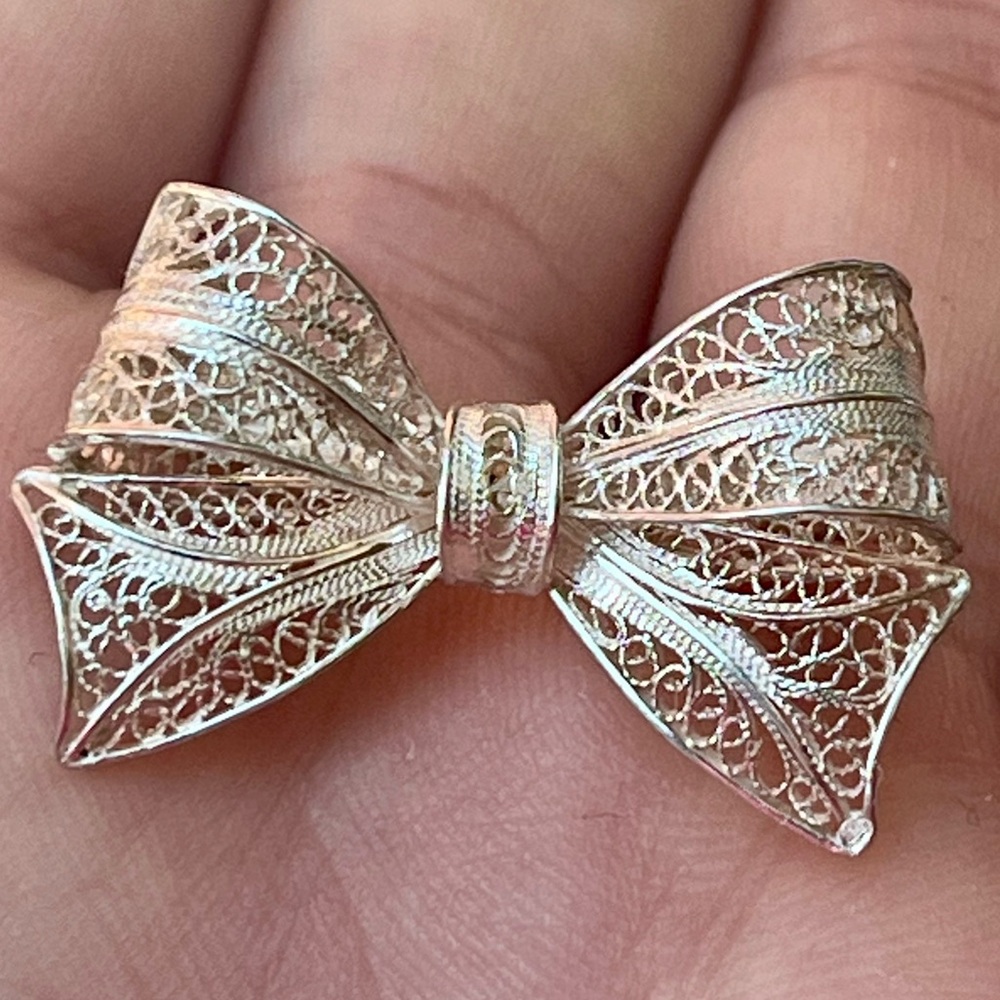 925 Filigree Sterling Silver Bow Brooch Pin – Vintage Style, NWOT